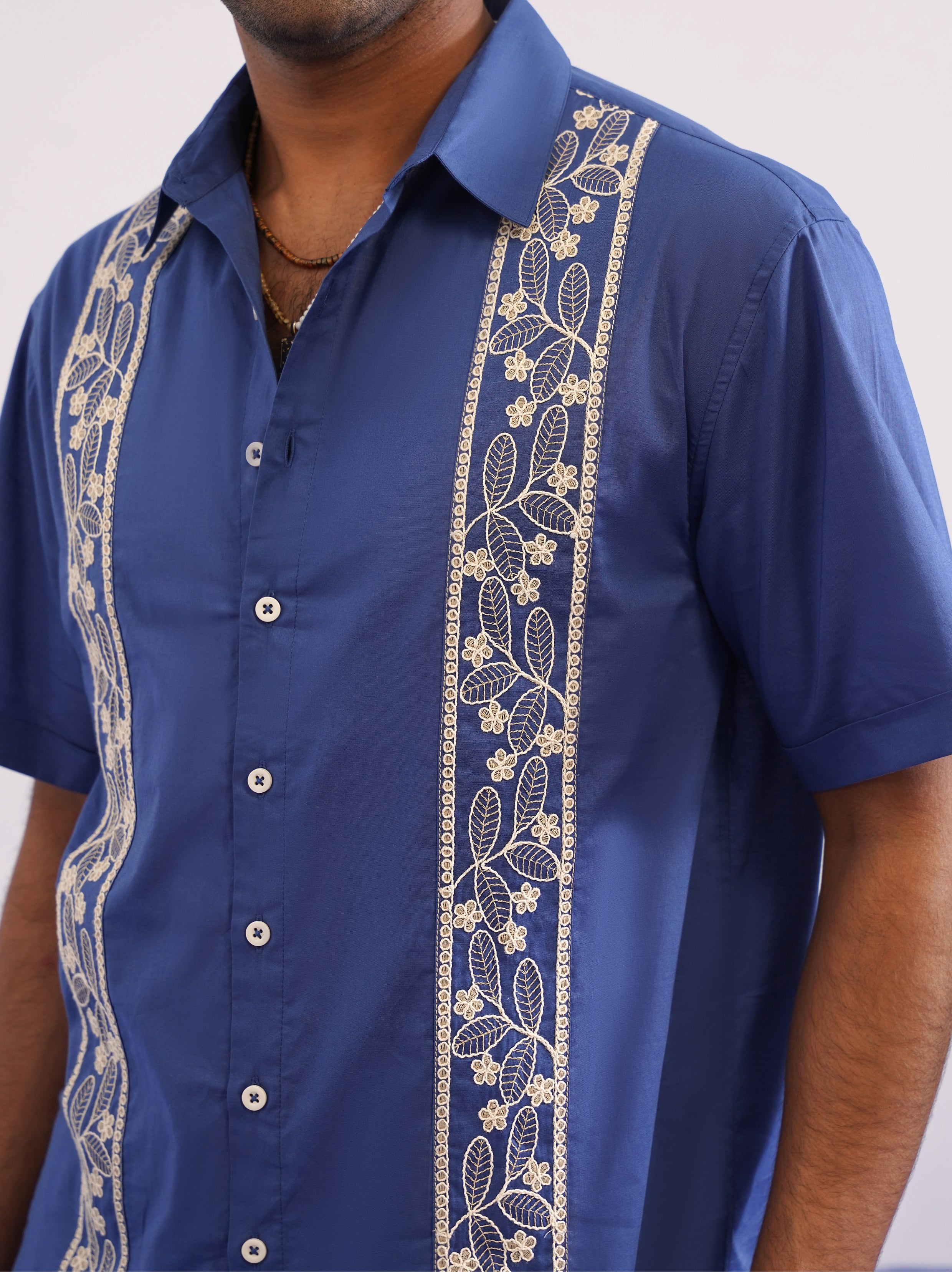 BOTANICAL TRAIL COTTON SHIRT - TIDAL BLUE