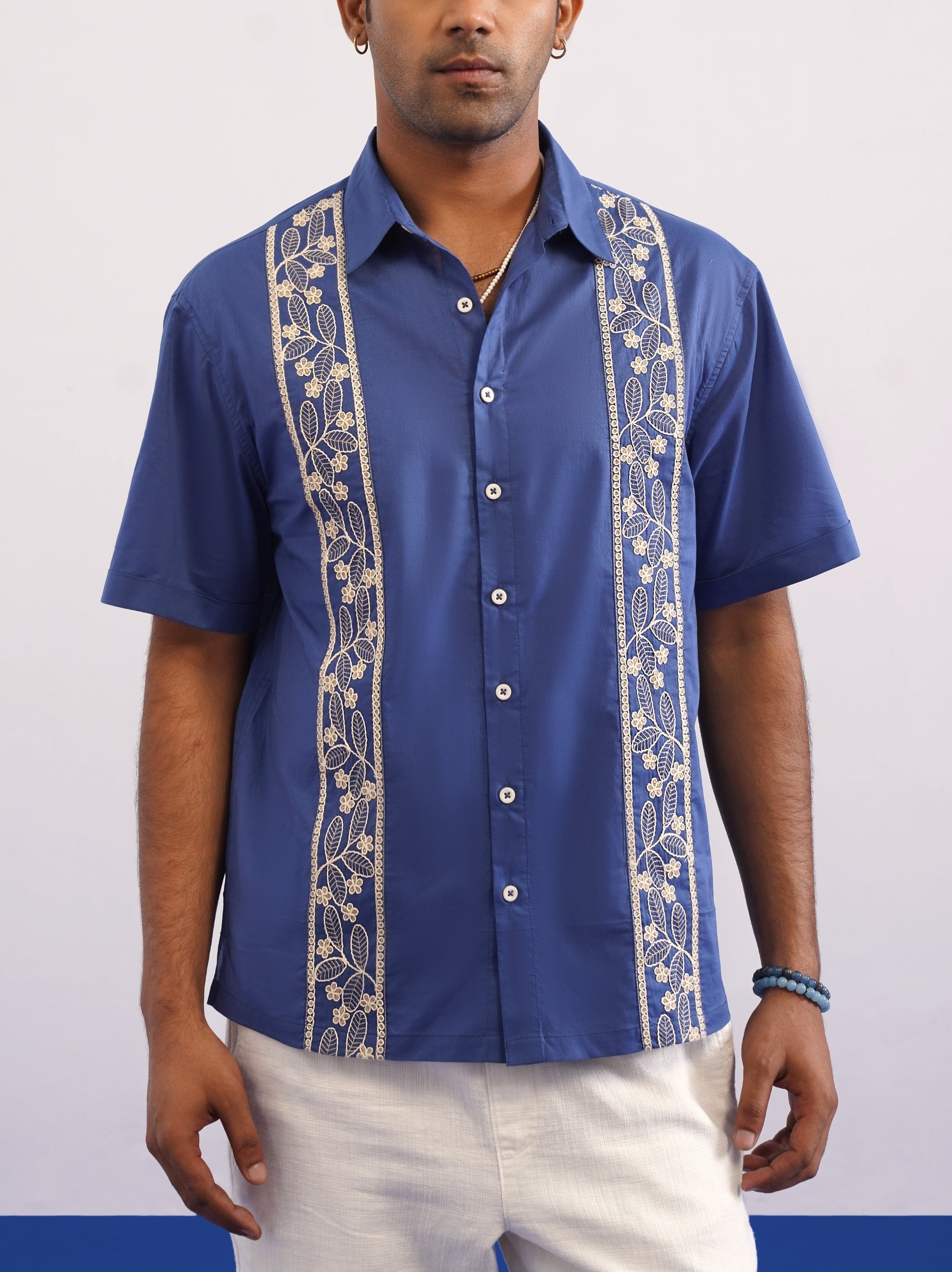BOTANICAL TRAIL COTTON SHIRT - TIDAL BLUE