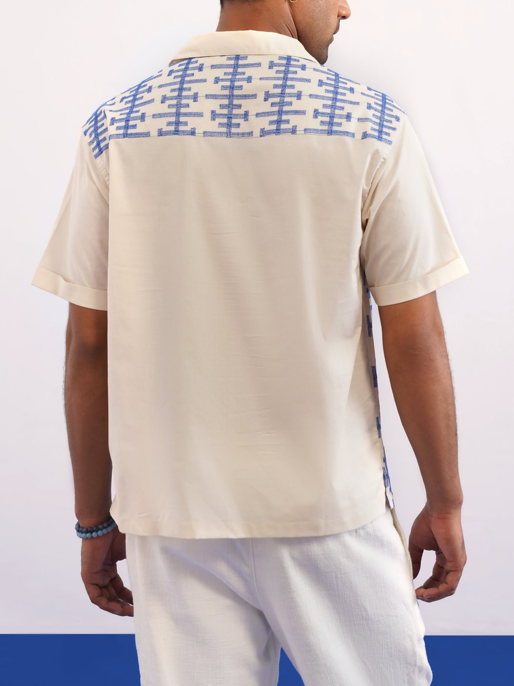PIERLINE COTTON SHIRT - ECRU/COBALT BLUE