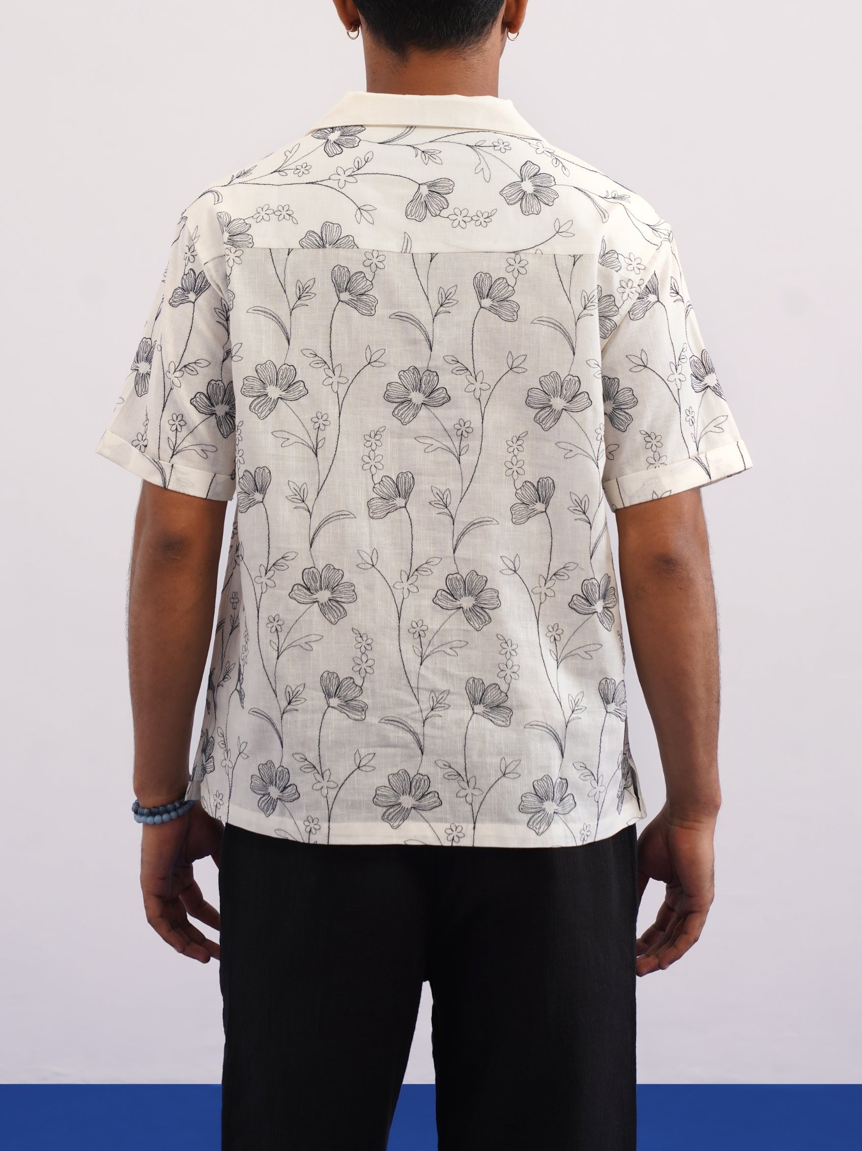 INK MEADOW COTTON LINEN SHIRT - SALT/MIDNIGHT BLACK