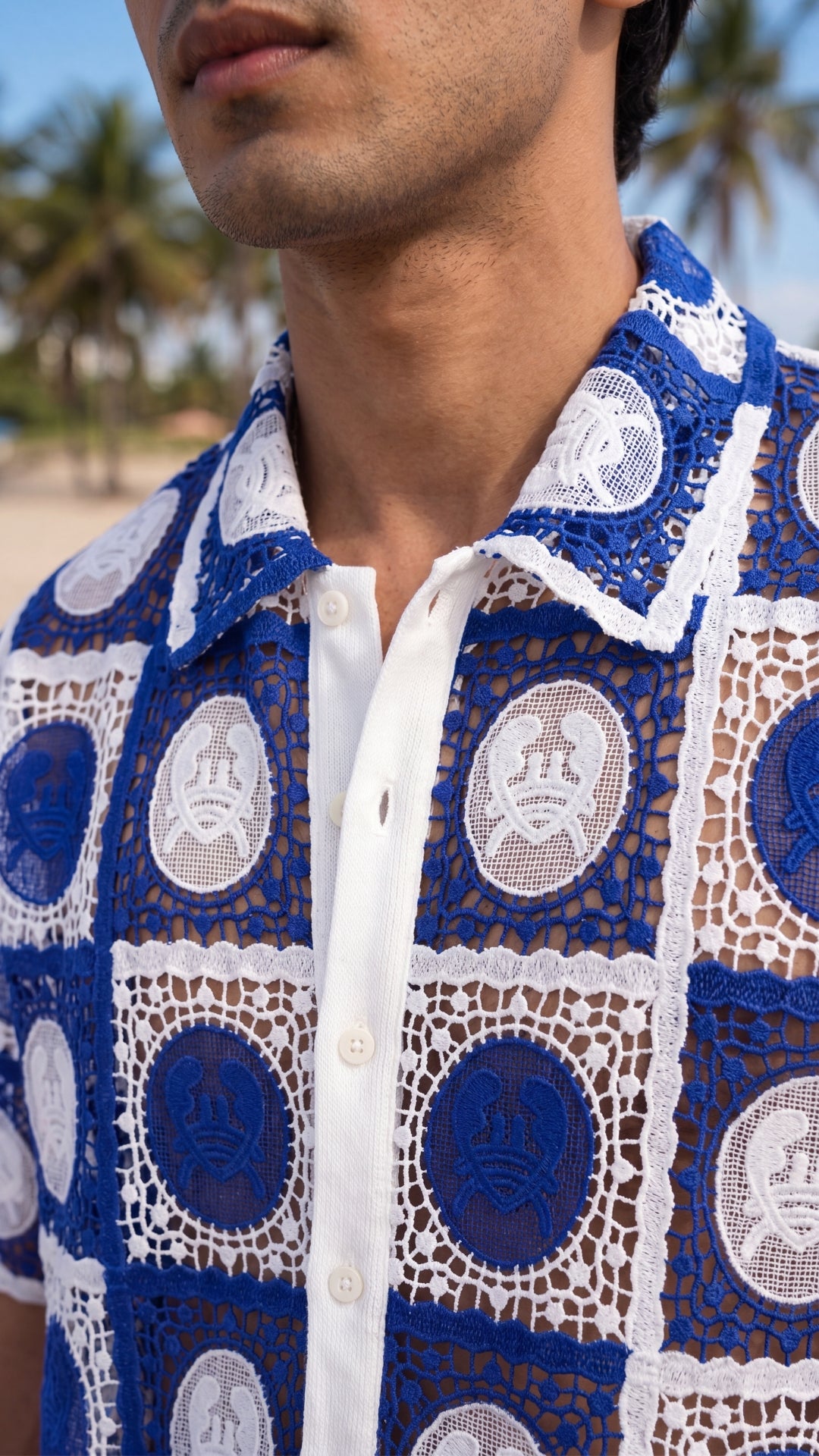KRAB CREST GUIPURE SHIRT - CABANA BLUE