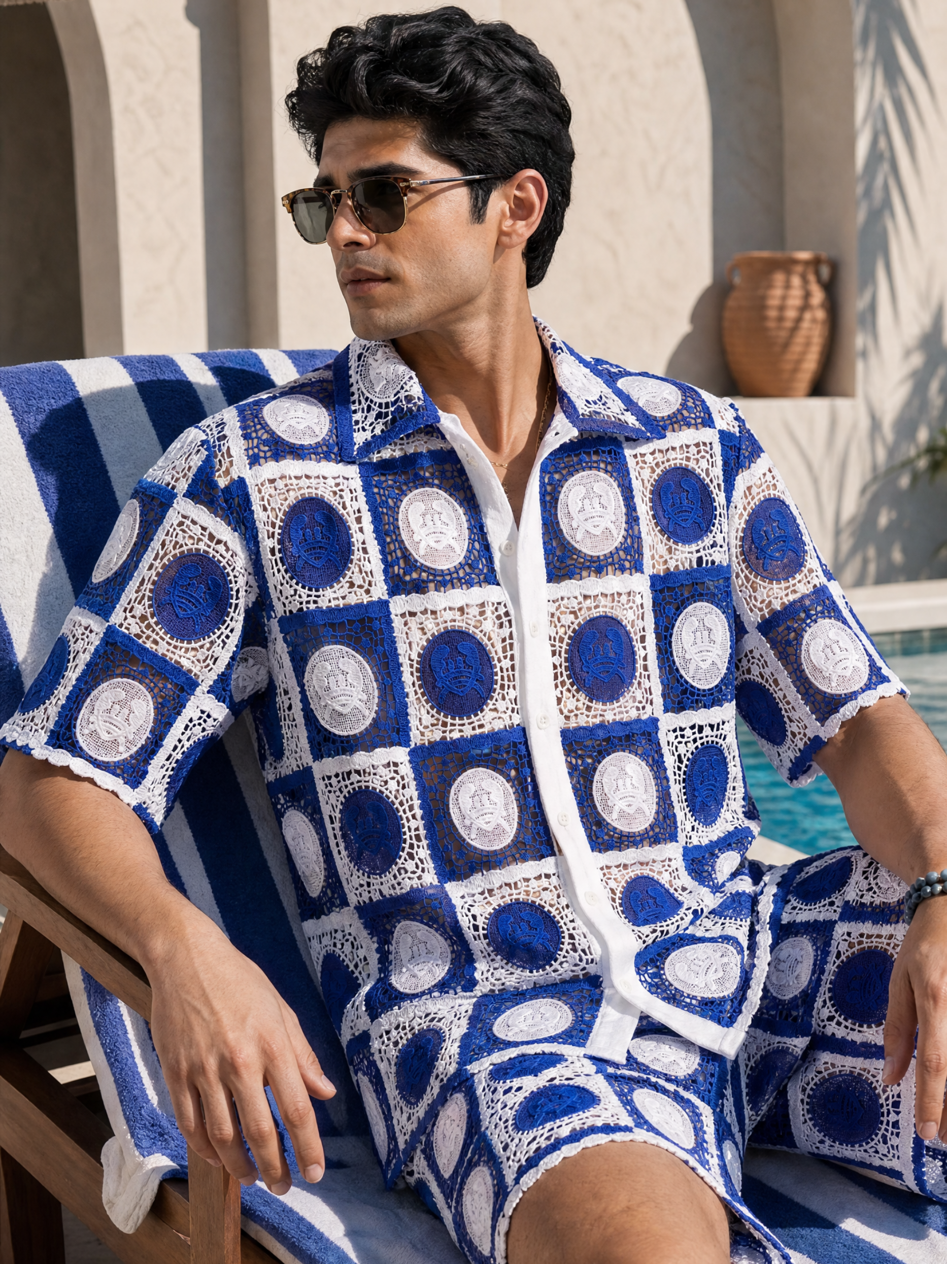 KRAB CREST GUIPURE SHIRT - CABANA BLUE