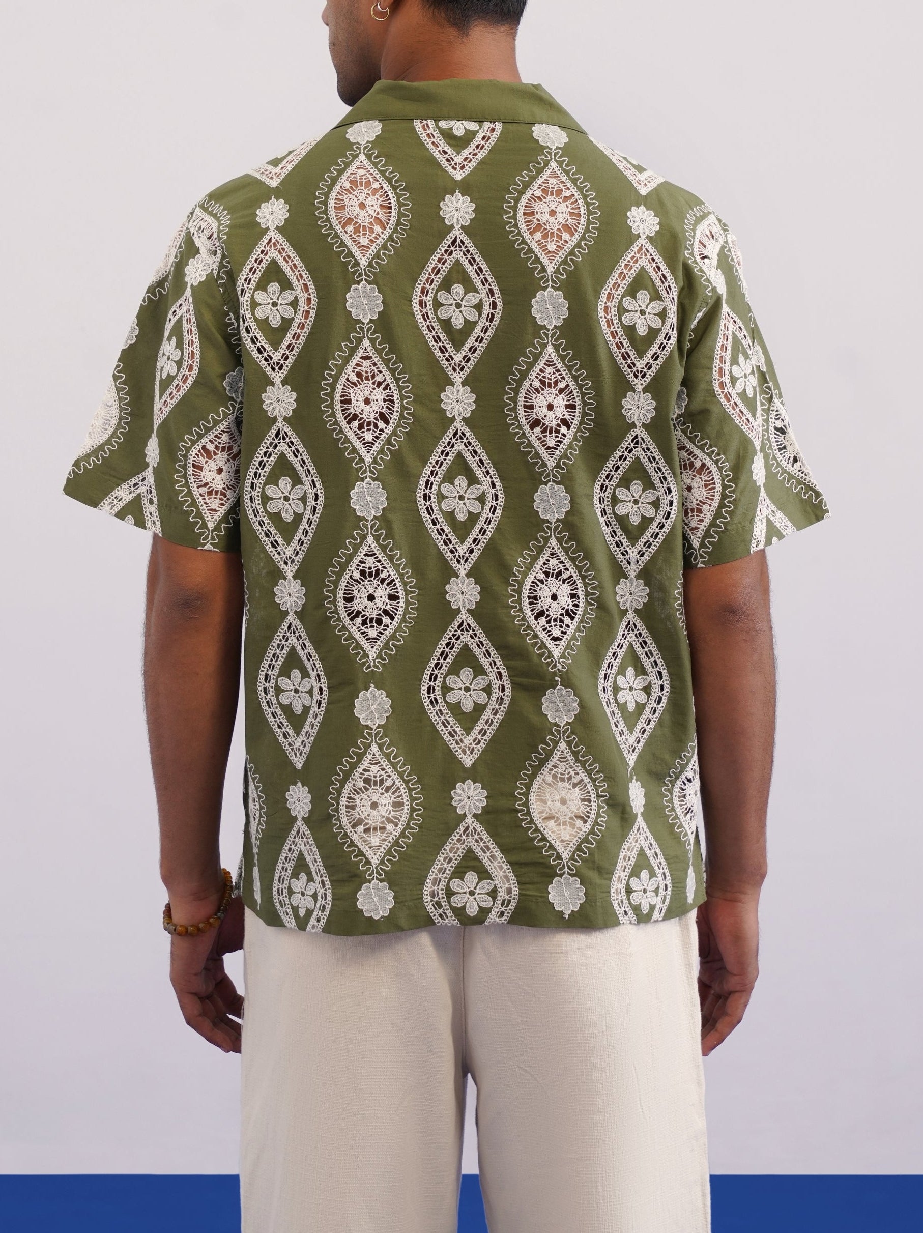 OASIS MEDALLION COTTON CUTWORK SHIRT - PALM OLIVE