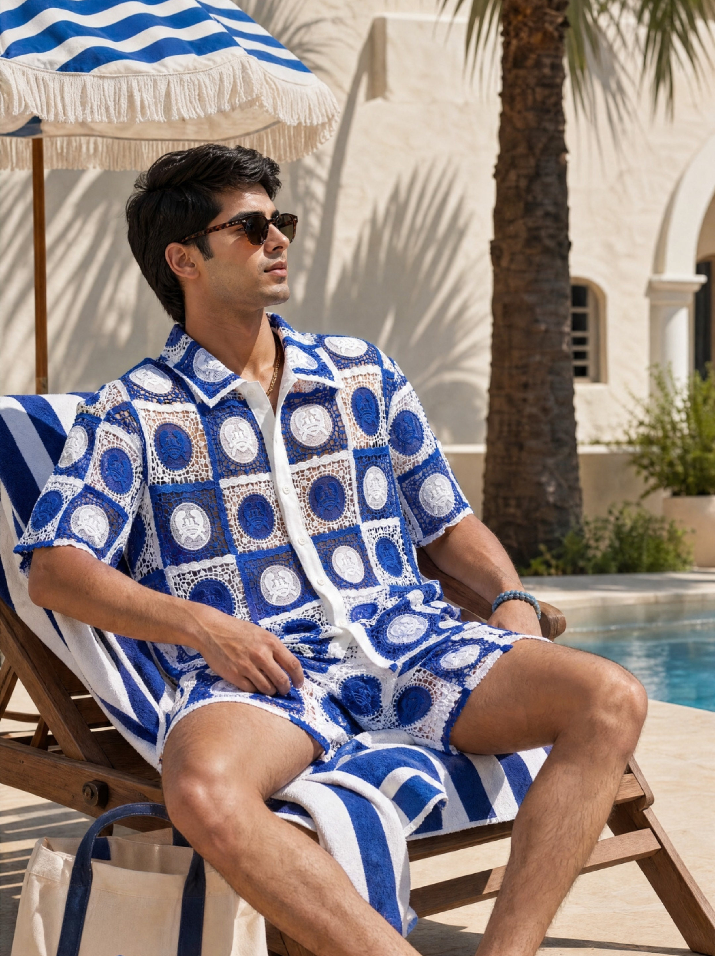 KRAB CREST GUIPURE CO-ORD SET - CABANA BLUE