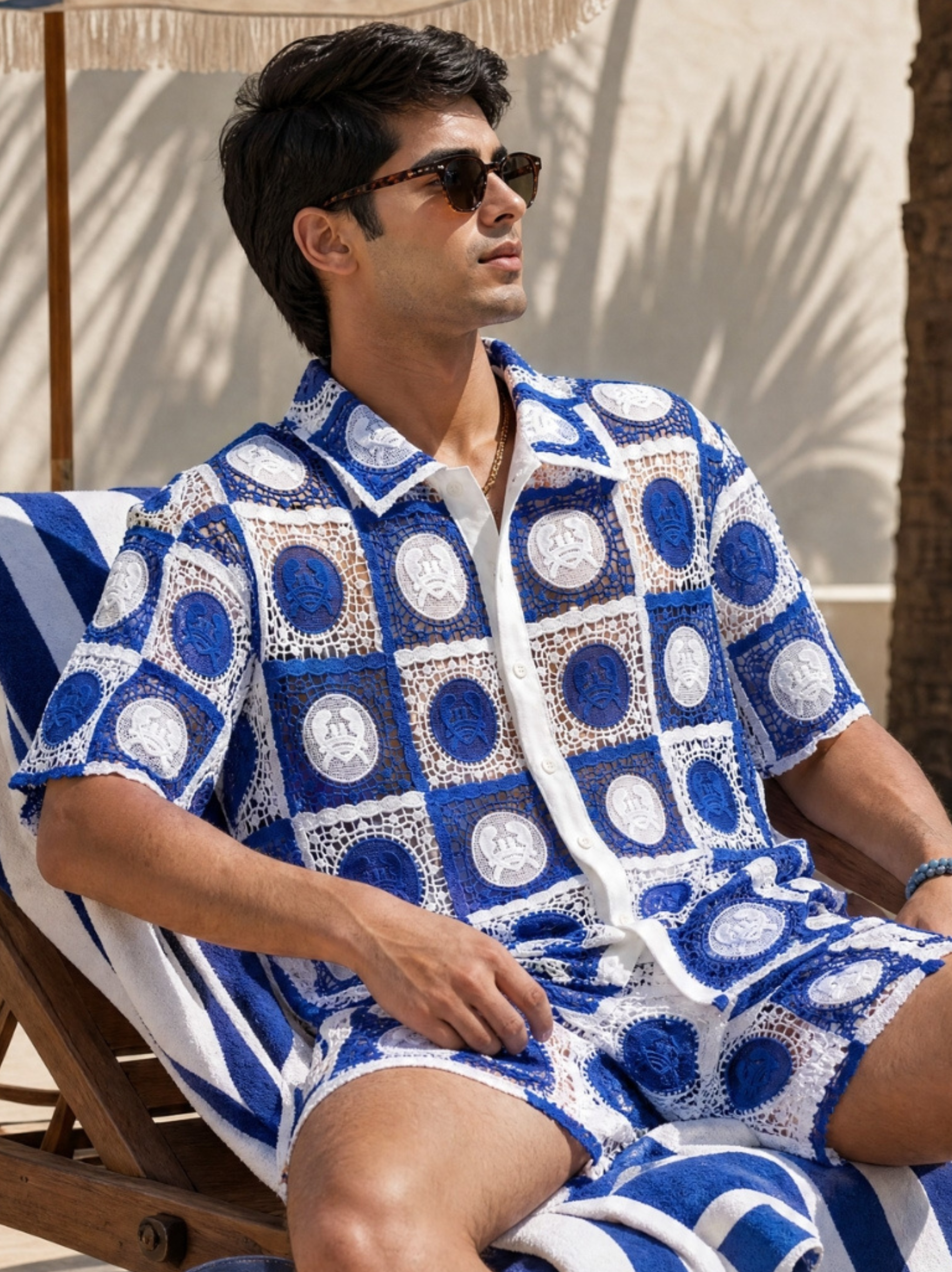 KRAB CREST GUIPURE SHIRT - CABANA BLUE