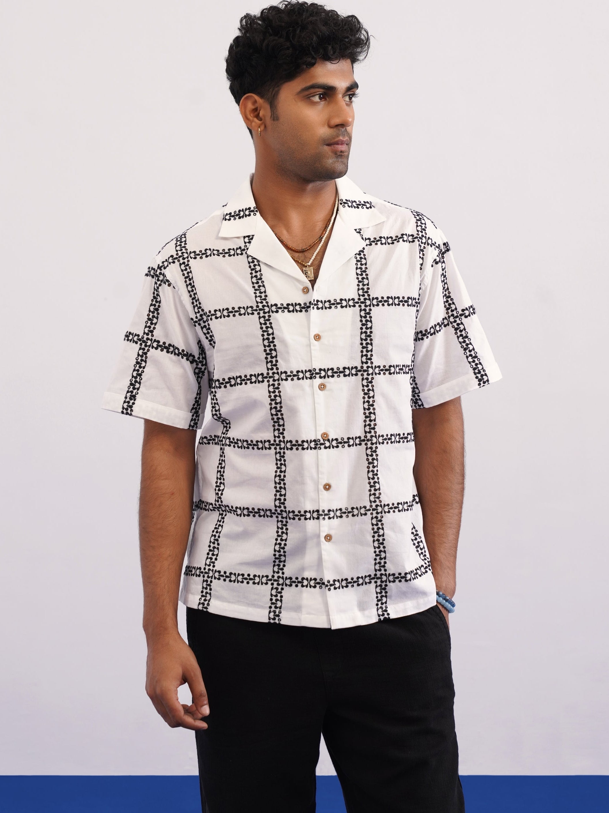 CABANA BLOOM COTTON SHIRT - SALT/MIDNIGHT BLACK