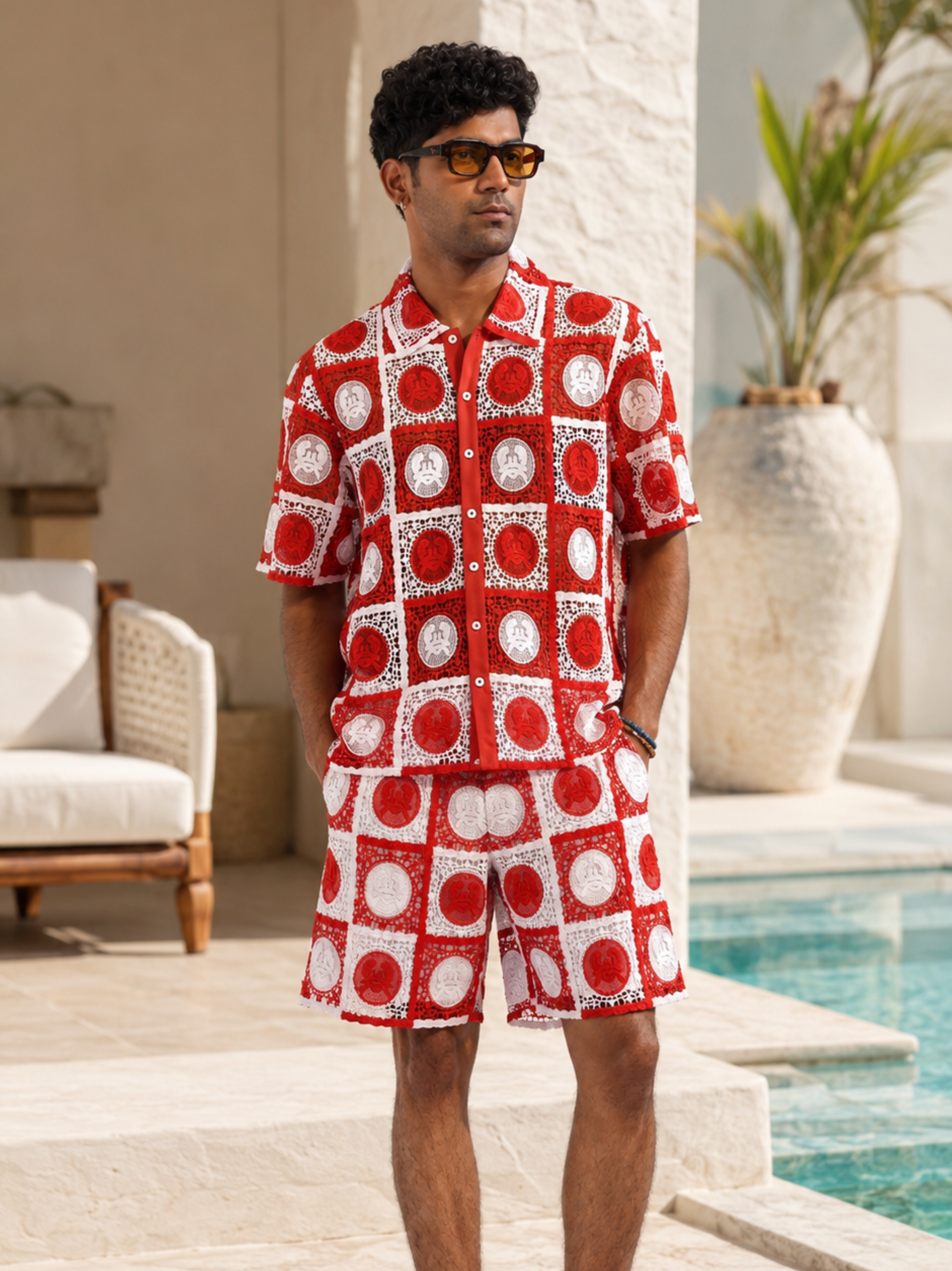 KRAB CREST GUIPURE CO-ORD SET - CORAL CREST
