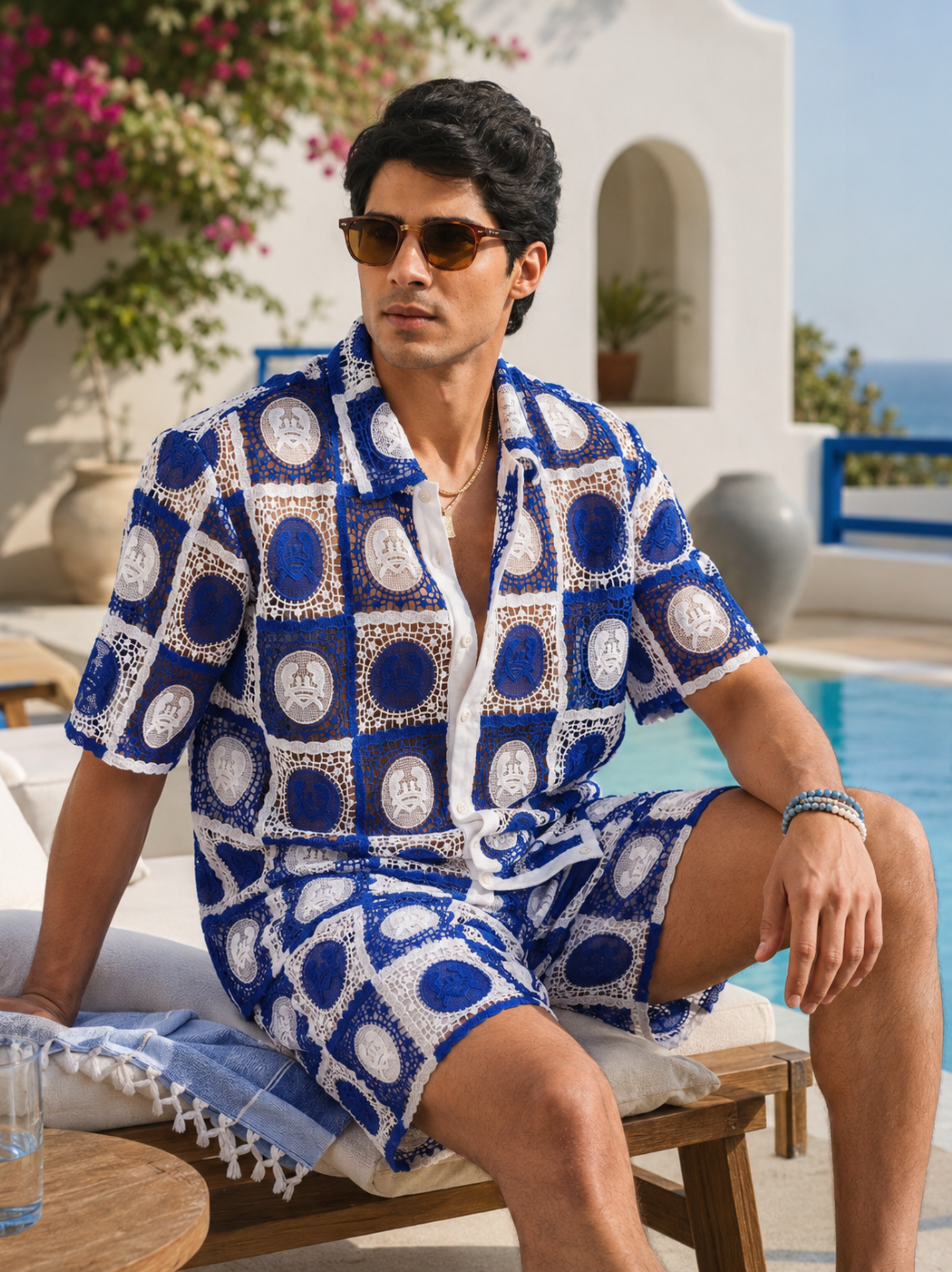KRAB CREST GUIPURE CO-ORD SET - CABANA BLUE
