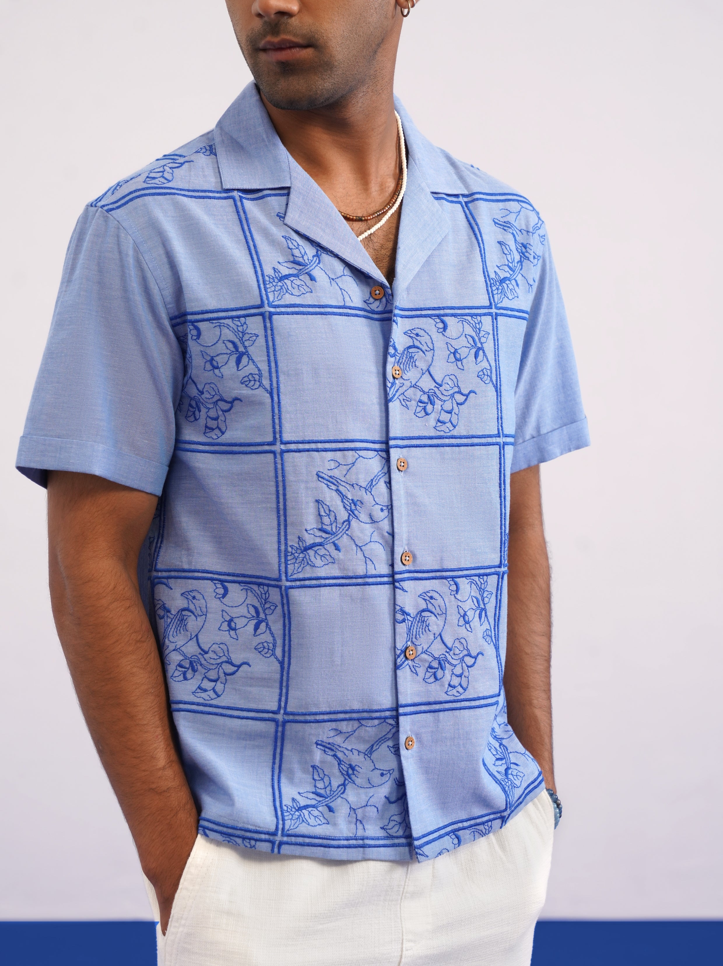 BLUEBIRD TILE CHAMBRAY SHIRT - CHAMBRAY BLUE/COBALT BLUE