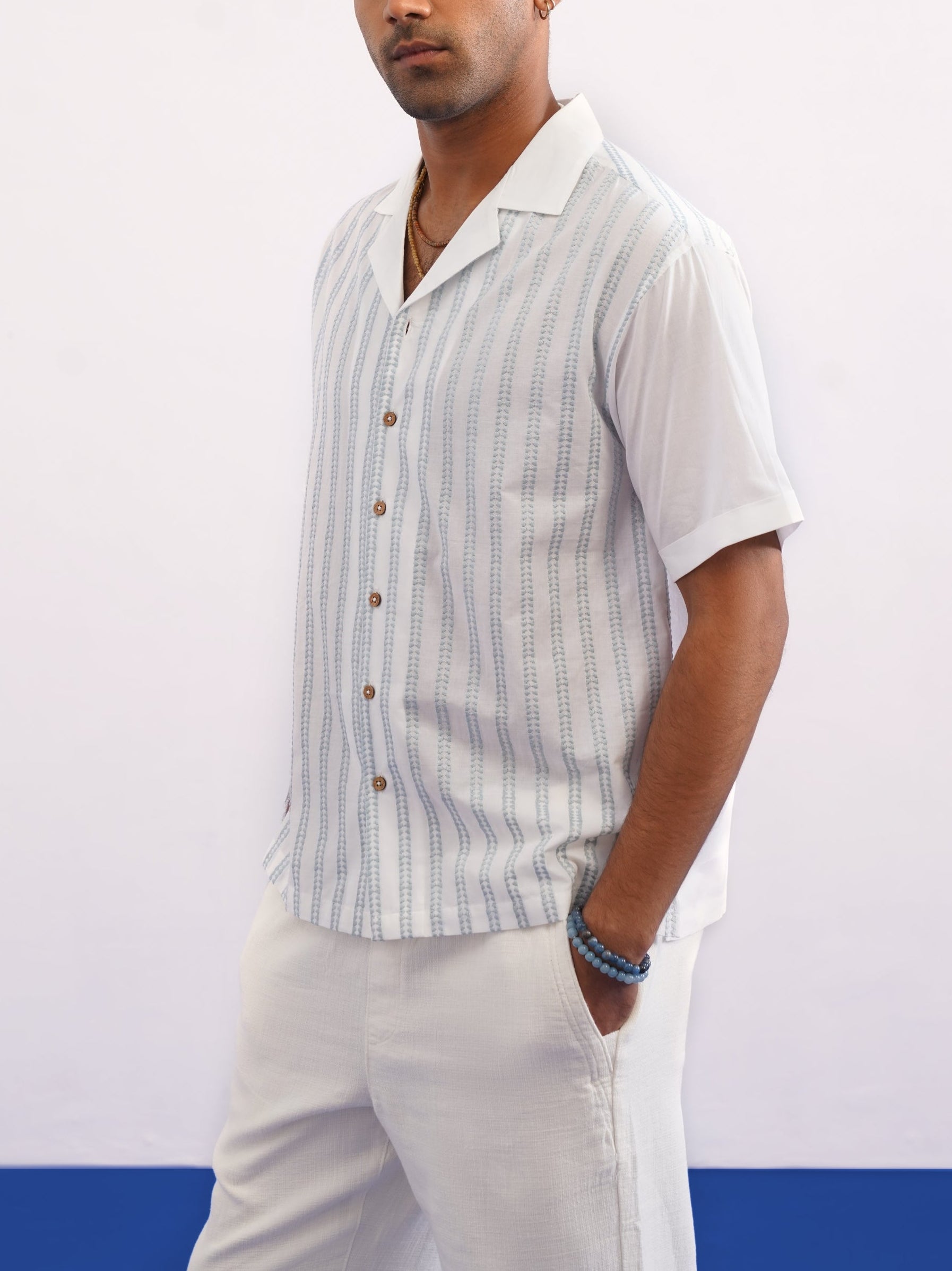 SKYTRAIL COTTON SHIRT - SALT/SKY BLUE