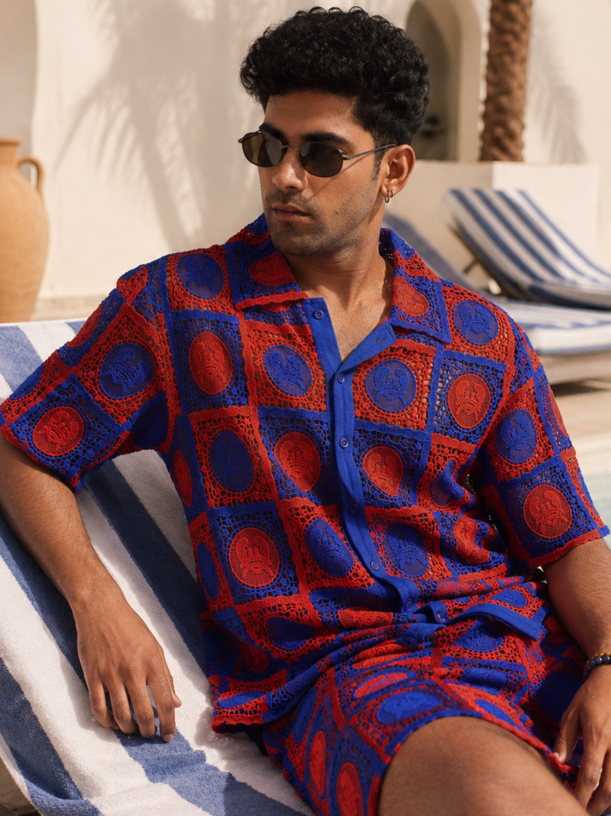 KRAB CREST GUIPURE SHIRT - COBALT EMBER