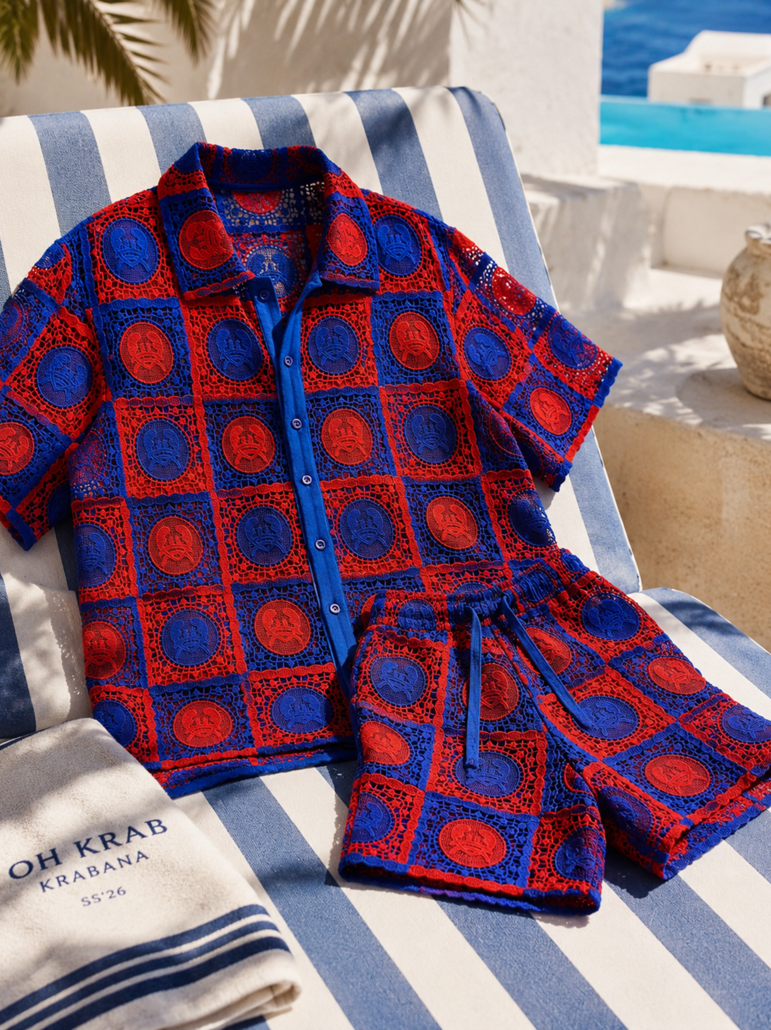 KRAB CREST GUIPURE CO-ORD SET - COBALT EMBER