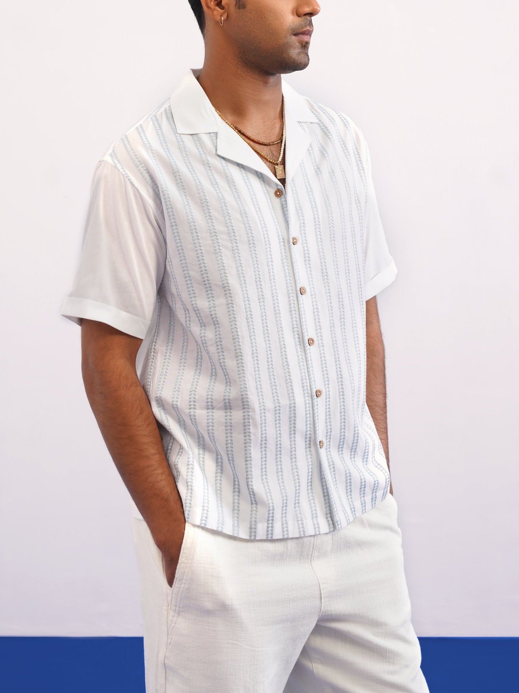 SKYTRAIL COTTON SHIRT - SALT/SKY BLUE