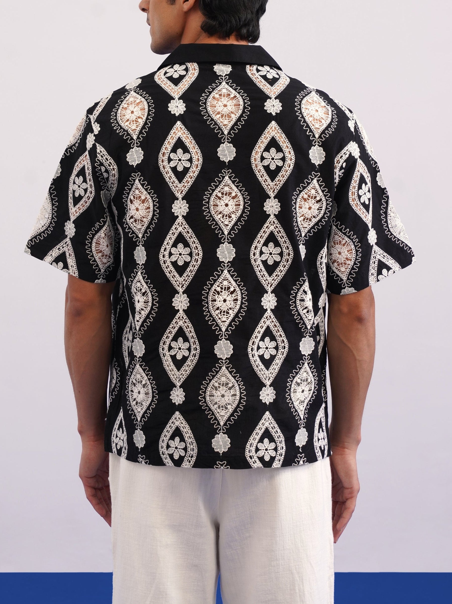 OASIS MEDALLION COTTON CUTWORK SHIRT - MIDNIGHT BLACK