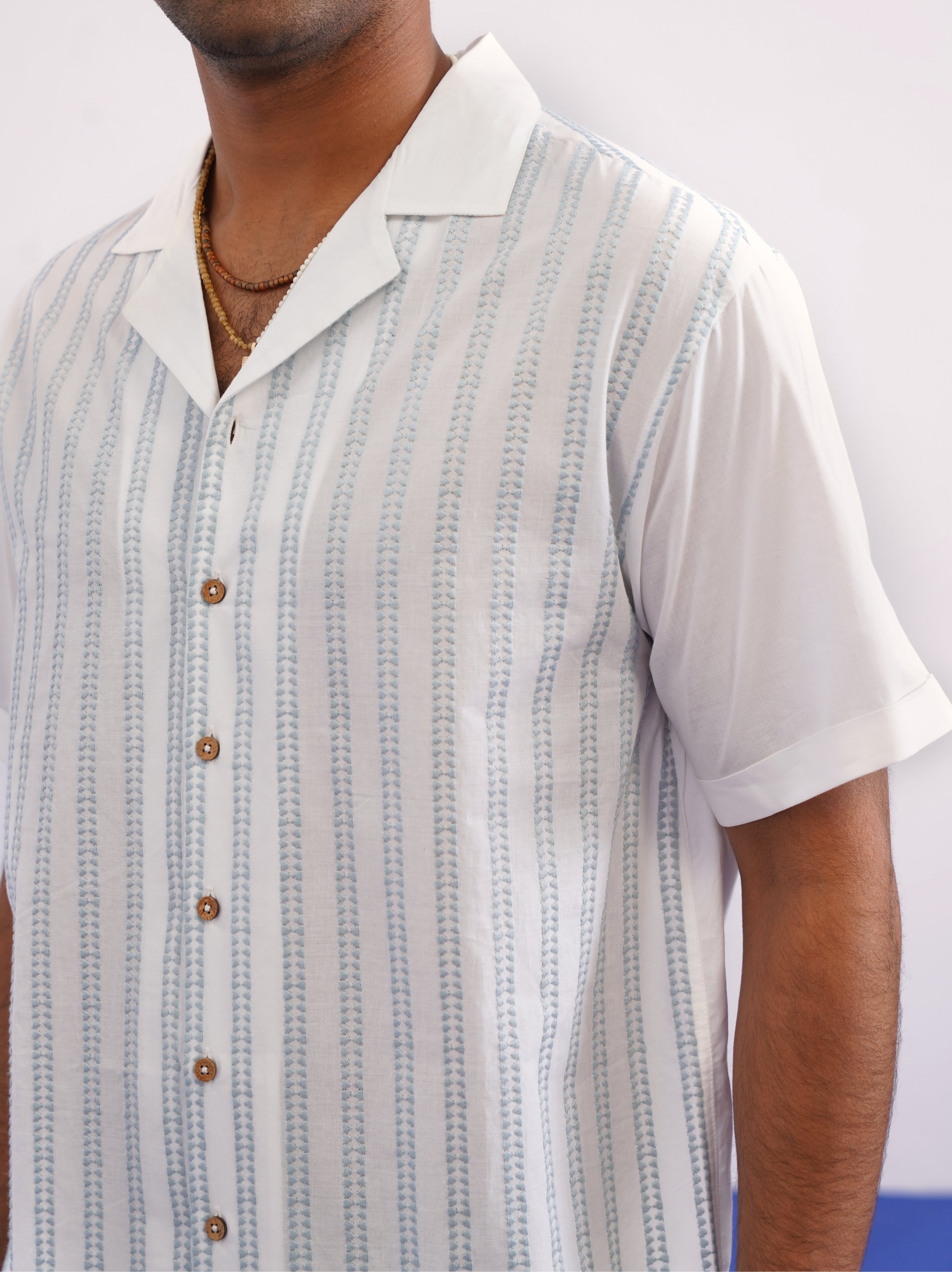 SKYTRAIL COTTON SHIRT - SALT/SKY BLUE