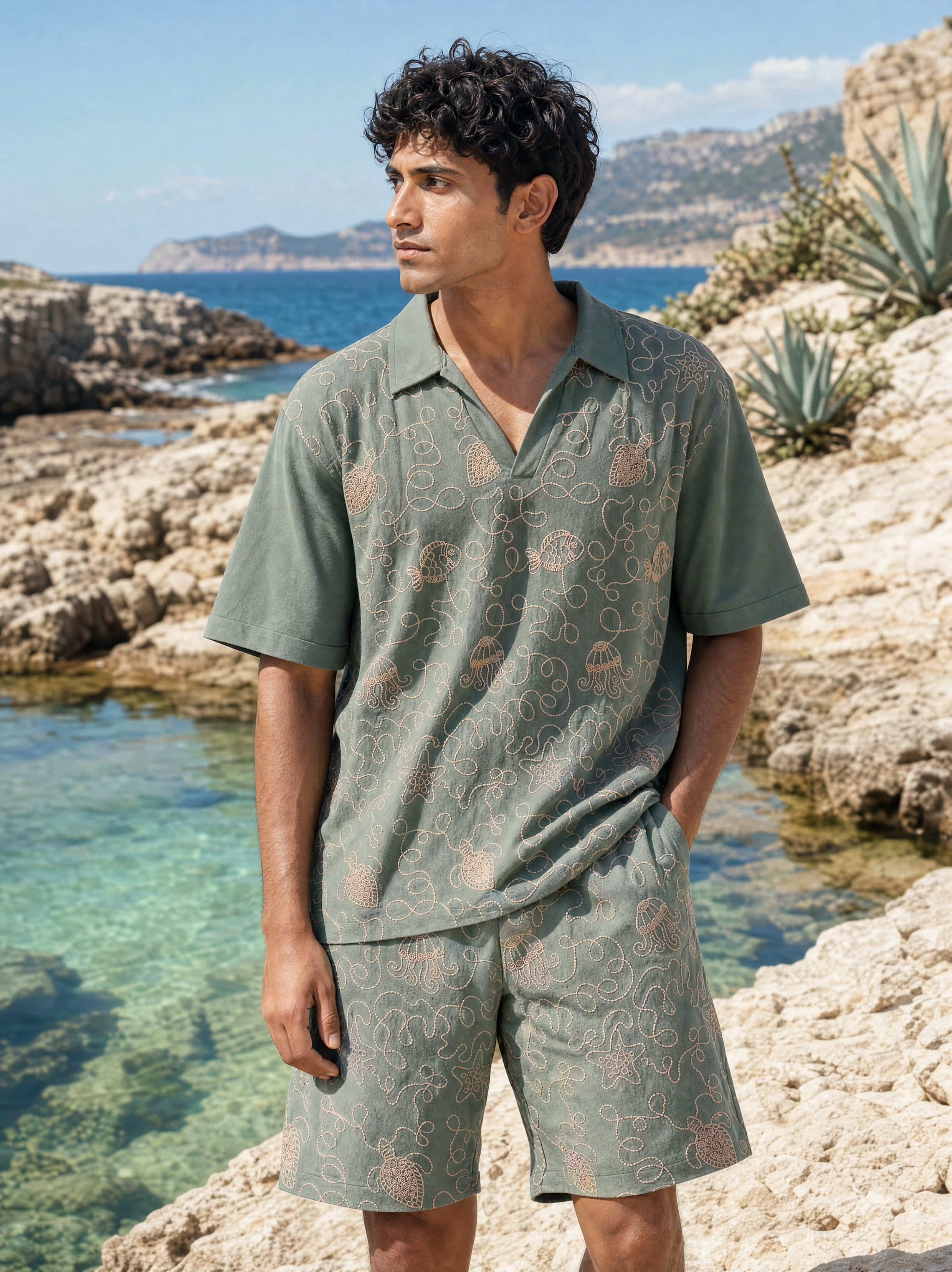 Reef Rider Cotton Knit Co-ord Set (Agave Green)
