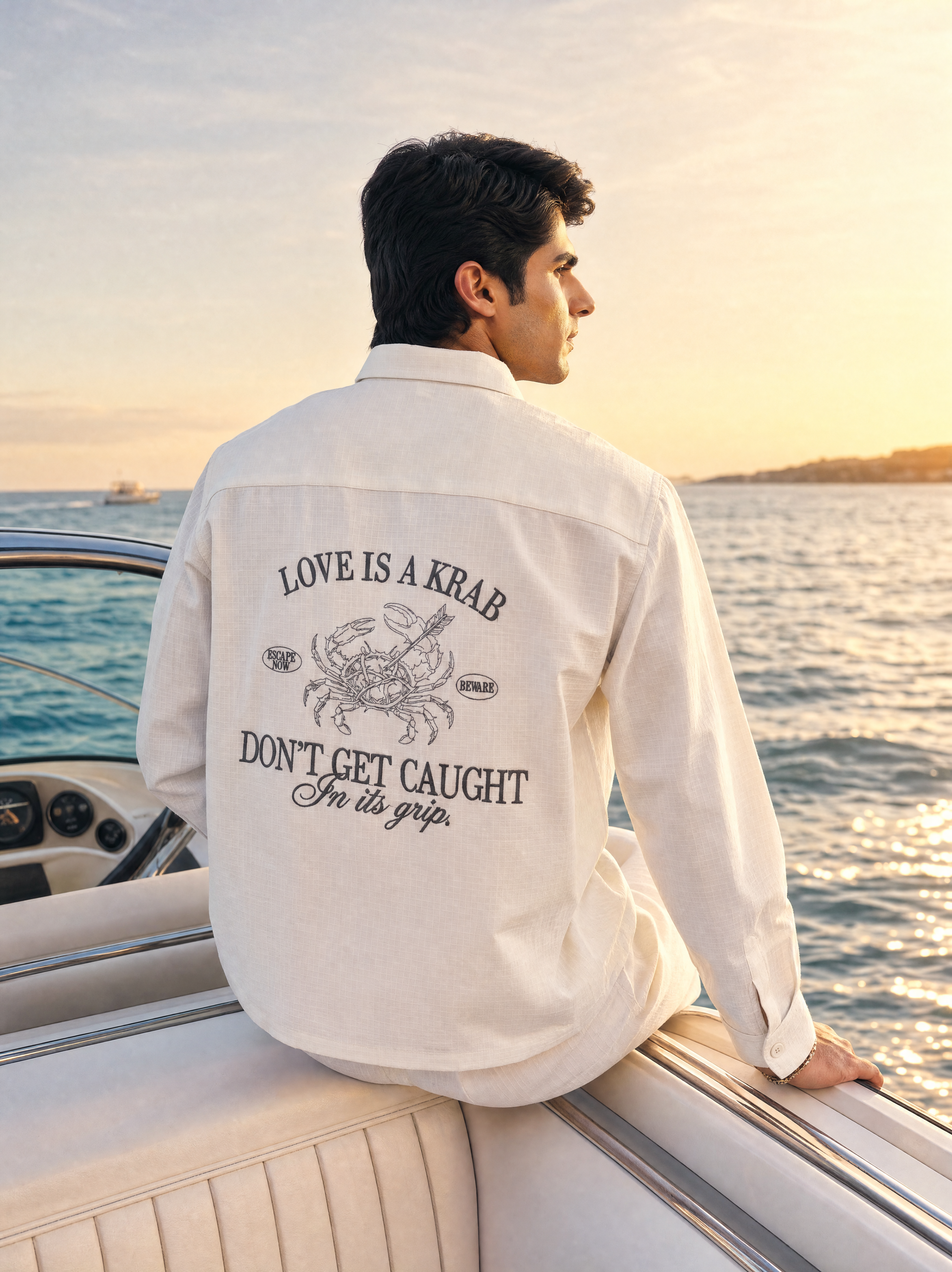 LOVE IS A KRAB COTTON TEXTURED SHIRT - BLANC DE BLANC
