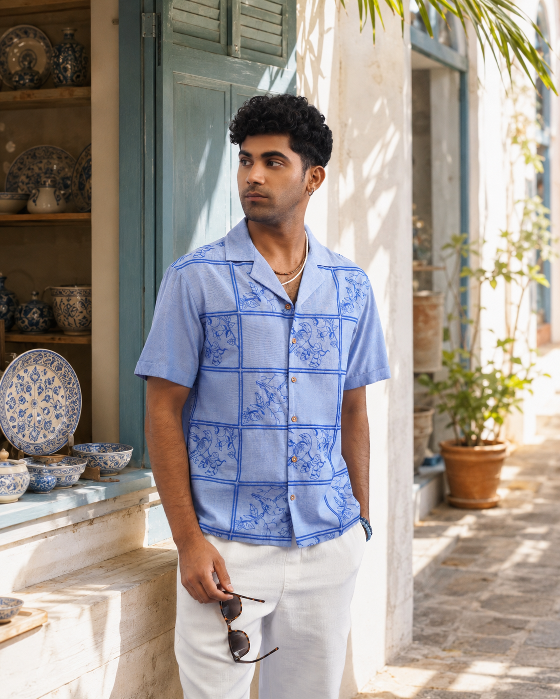 BLUEBIRD TILE CHAMBRAY SHIRT - CHAMBRAY BLUE/COBALT BLUE