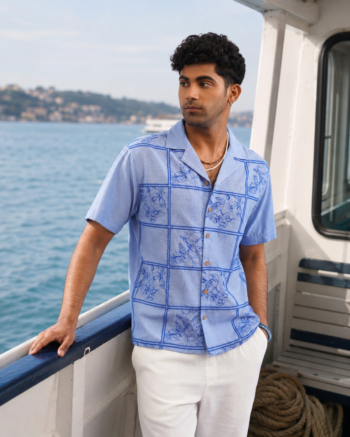 BLUEBIRD TILE CHAMBRAY SHIRT - CHAMBRAY BLUE/COBALT BLUE