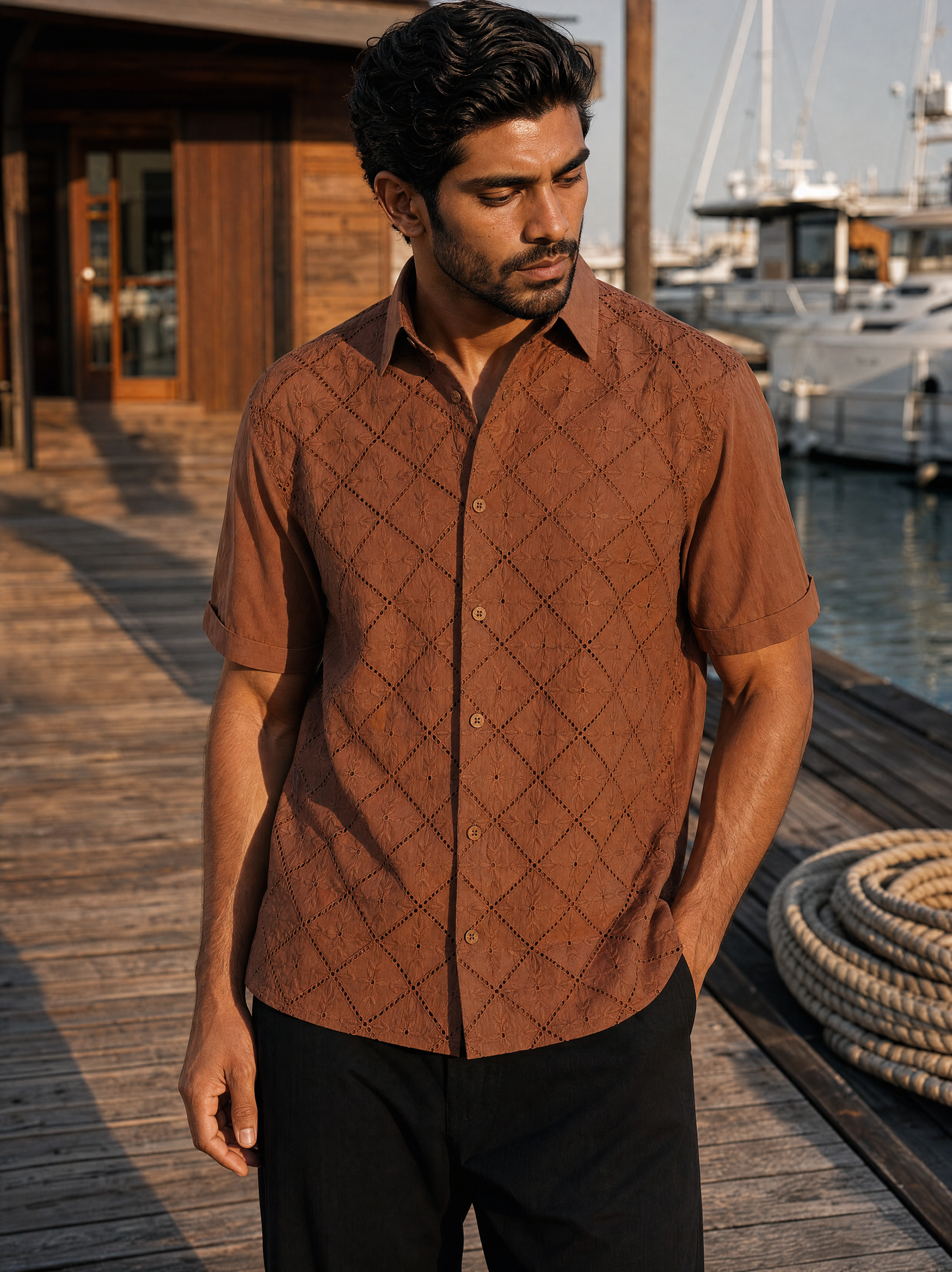 Diamond Daze 100 % Cotton Shirt (Chestnut Brown)