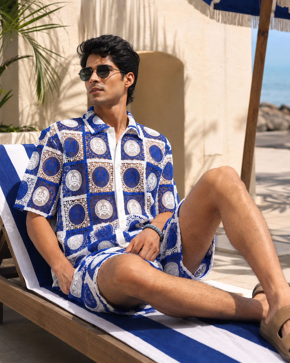 KRAB CREST GUIPURE CO-ORD SET - CABANA BLUE
