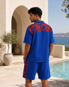 KRAB CREST GUIPURE COTTON KNIT CO-ORD SET - COBALT EMBER