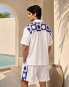 KRAB CREST GUIPURE COTTON KNIT CO-ORD SET - COBALT PEARL