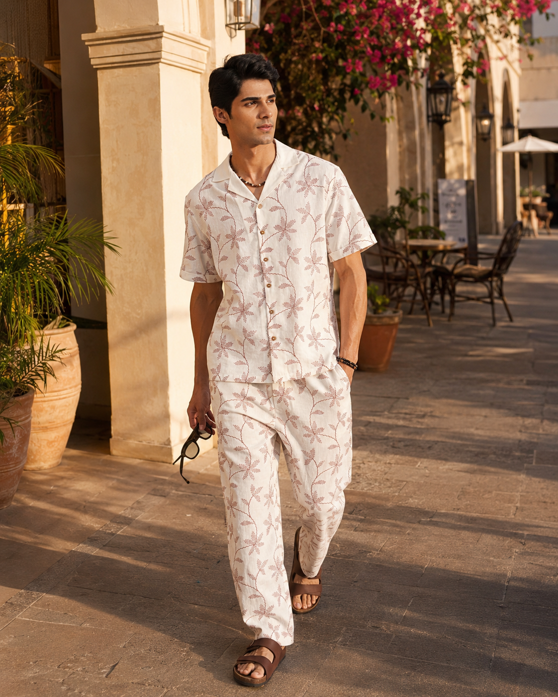 CORAL VINE COTTON LINEN PJ PANTS - SALT RED