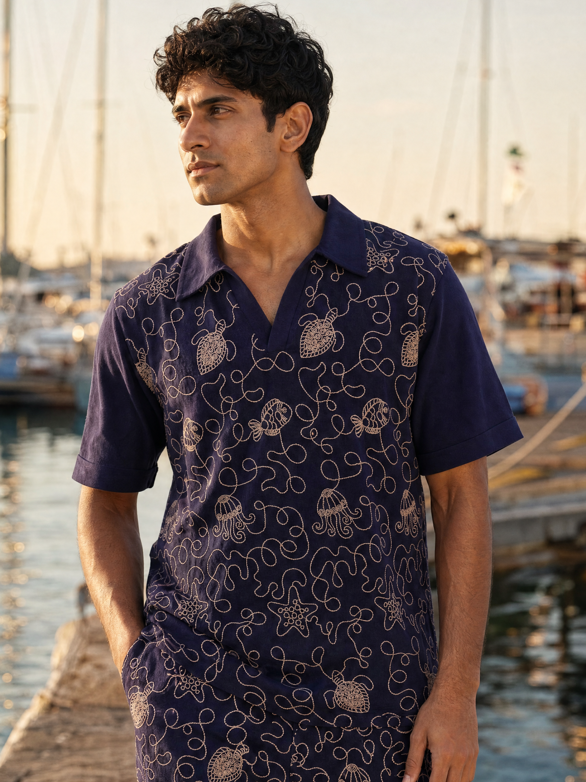 Reef Rider Cotton Knit T-Shirt (Dark Indigo)
