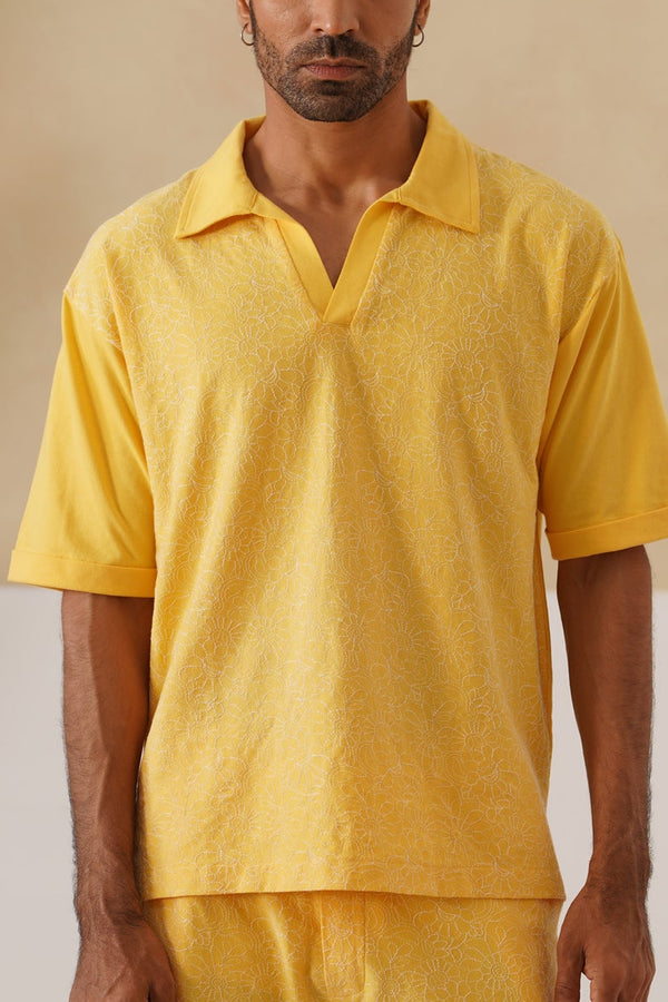 Shady Blooms Cotton Knit T-Shirt (Yellow)