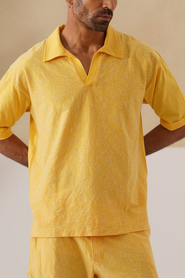 Shady Blooms Cotton Knit T-Shirt (Yellow)