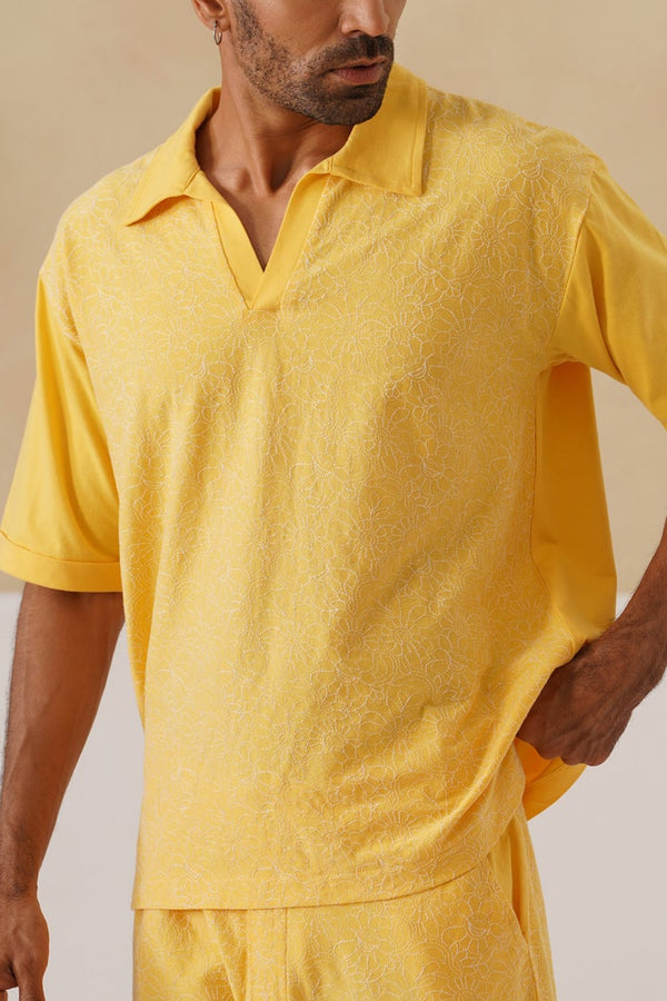 Shady Blooms Cotton Knit T-Shirt (Yellow)