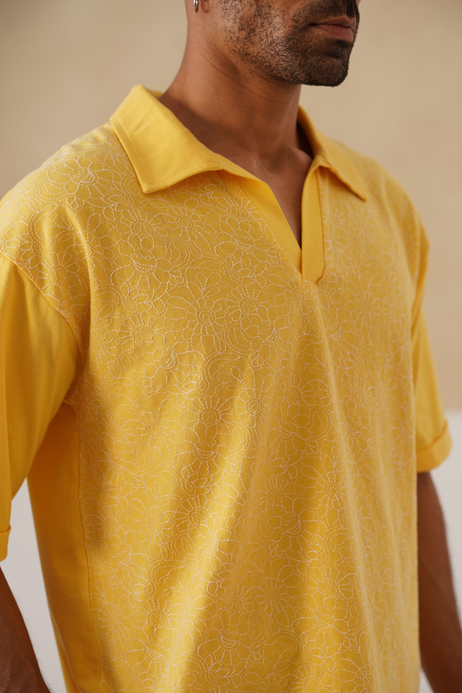 Shady Blooms Cotton Knit T-Shirt (Yellow)