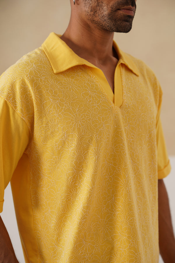 Shady Blooms Cotton Knit T-Shirt (Yellow)