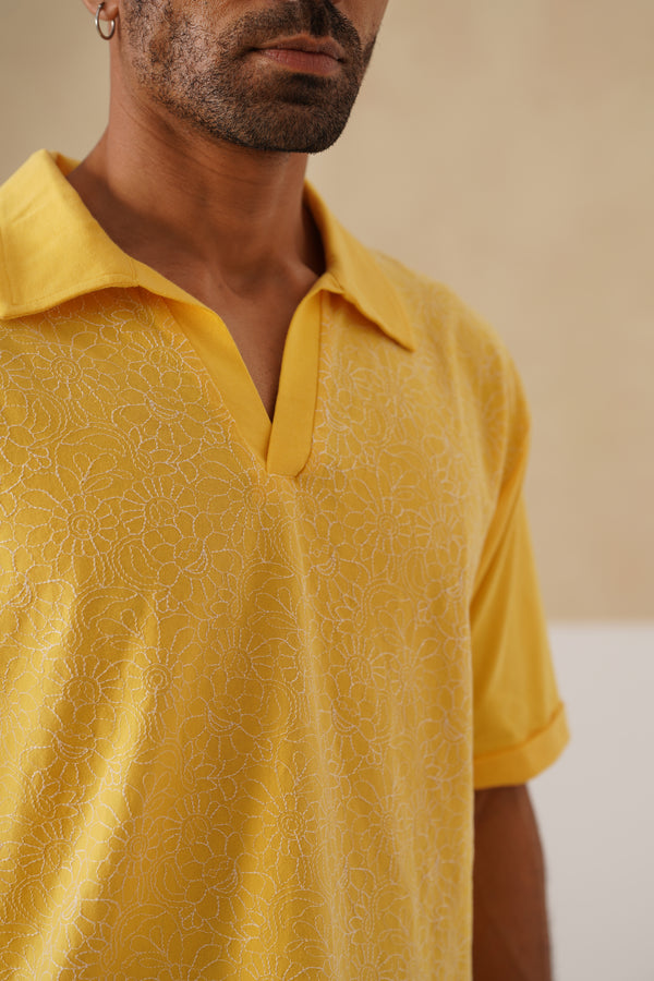 Shady Blooms Cotton Knit T-Shirt (Yellow)