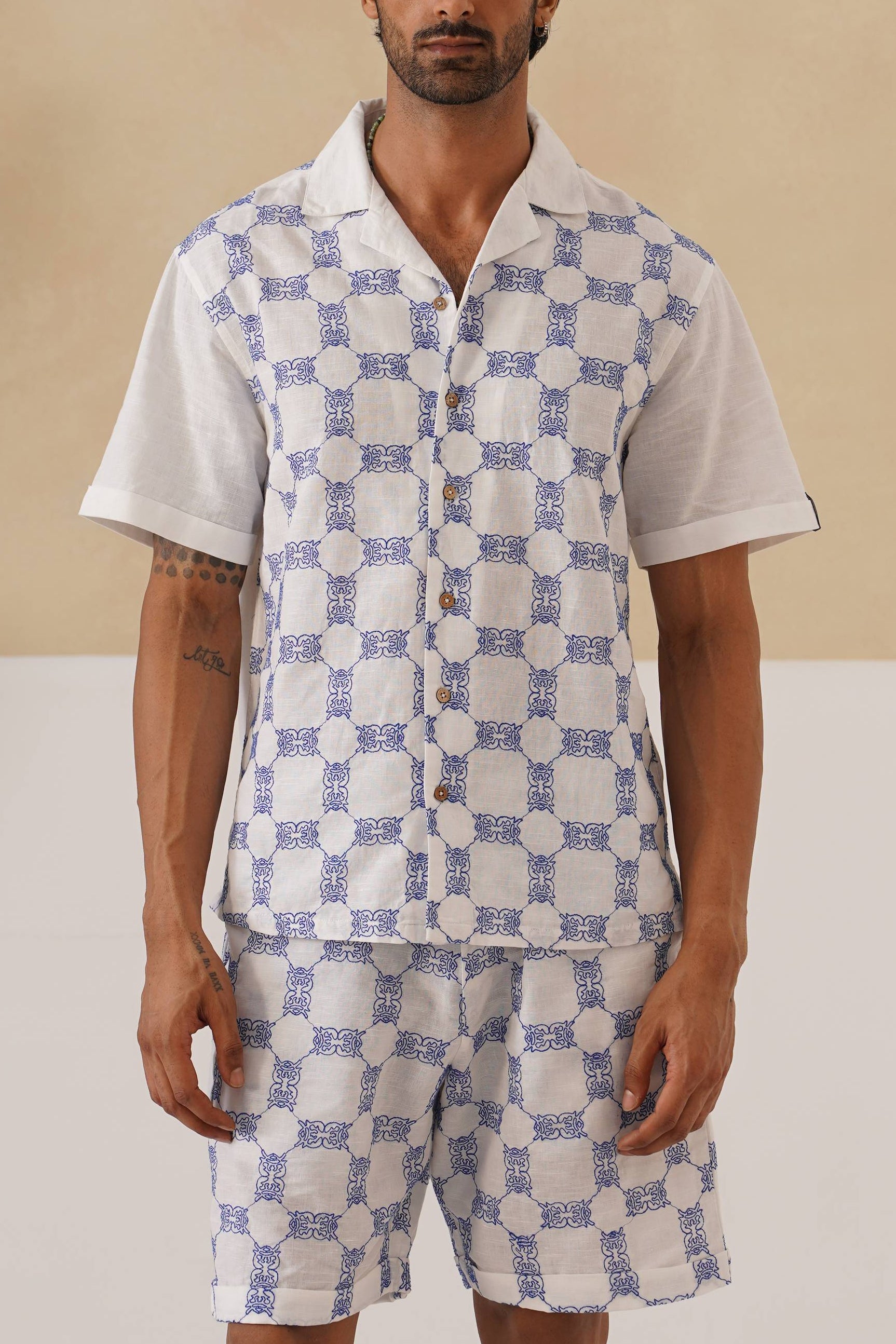 Knotty Krabs (Linen) Co-ord Set - Salt (White)