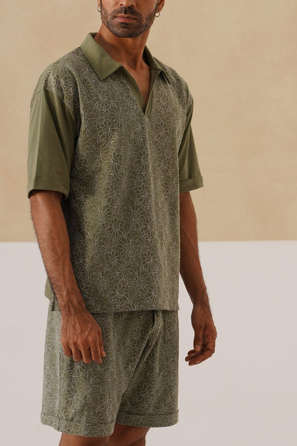 Shady Blooms Cotton Knit Co-ord Set (Dark Green)