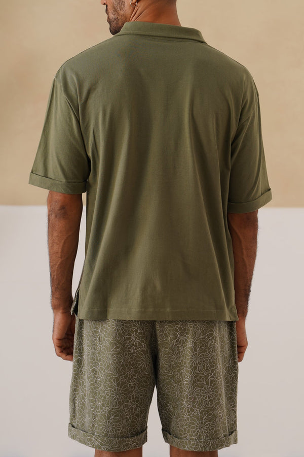 Shady Blooms Cotton Knit Co-ord Set (Dark Green)