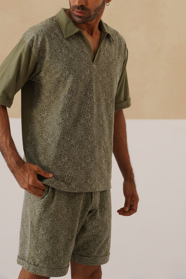 Shady Blooms Cotton Knit Co-ord Set (Dark Green)