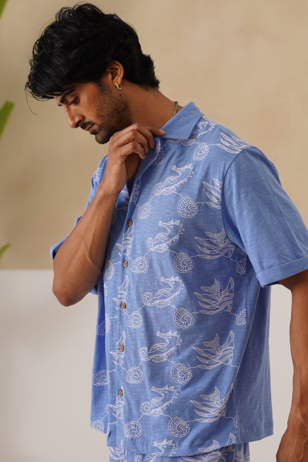 Tidal Tales Cotton Slub Knit Shirt (Ocean Blue)