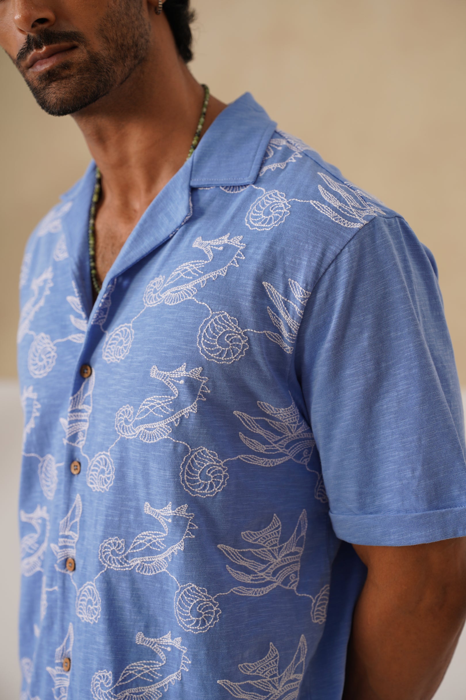 Tidal Tales Cotton Slub Knit Shirt (Ocean Blue)