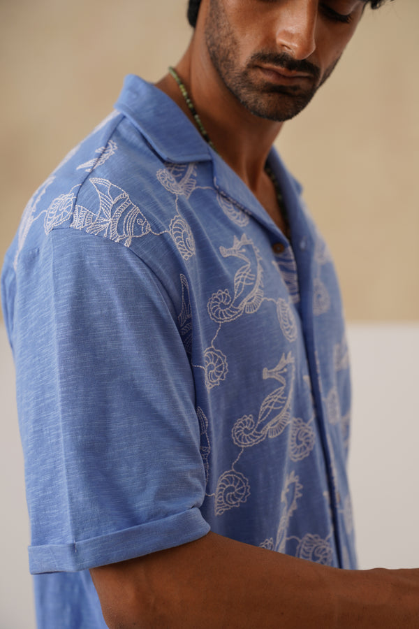 Tidal Tales Cotton Slub Knit Shirt (White)
