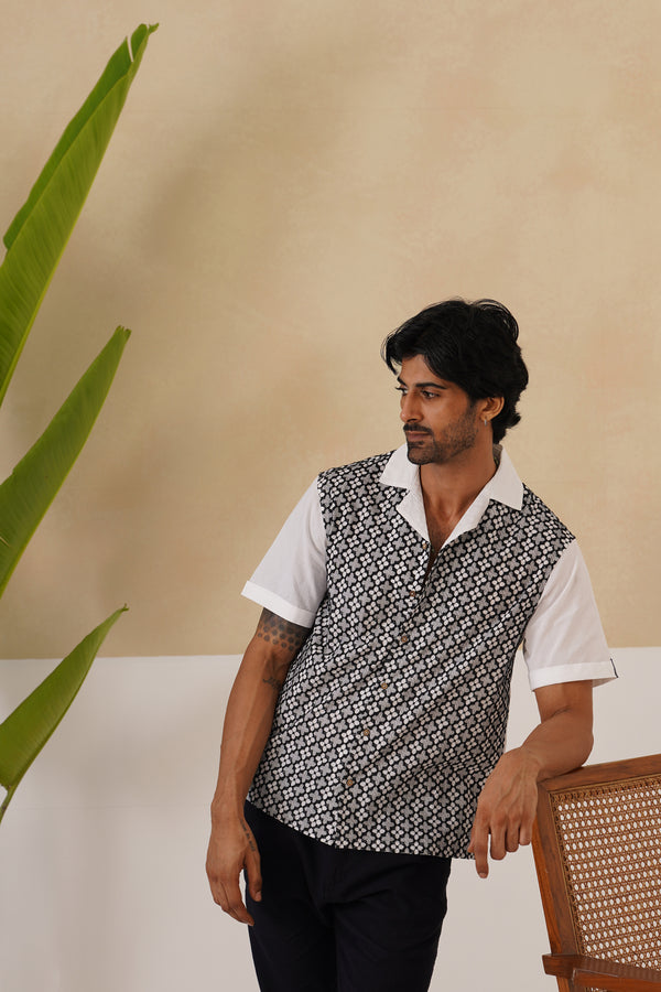 Monochrome Bloom Cotton Shirt