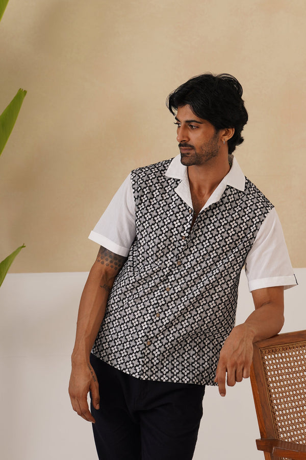 Monochrome Bloom Cotton Shirt