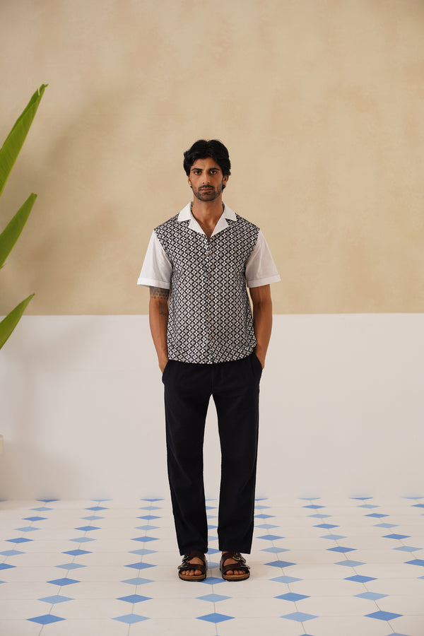 Monochrome Bloom Cotton Shirt