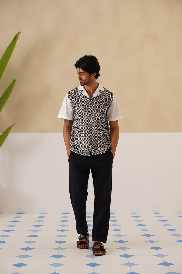 Monochrome Bloom Cotton Shirt