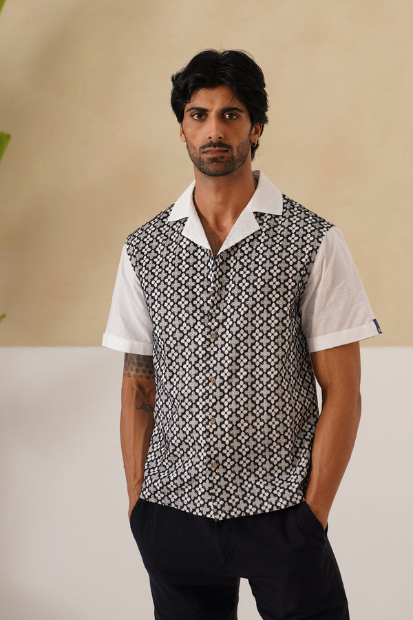 Monochrome Bloom Cotton Shirt