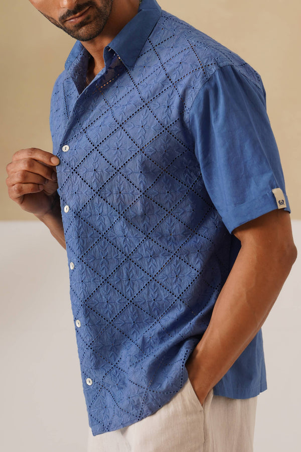 Diamond Daze 100 % Cotton Shirt (Ocean Blue)