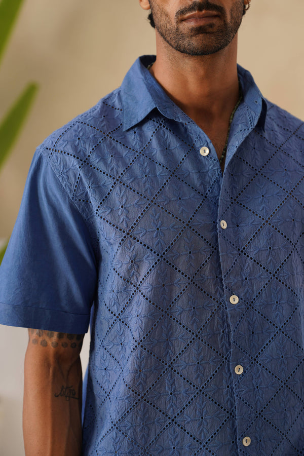 Diamond Daze 100 % Cotton Shirt (Ocean Blue)