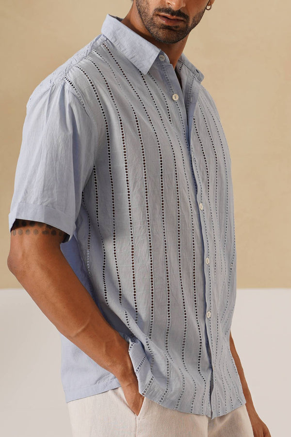 Step & Stripe 100 % Cotton Shirt (Sky Blue)
